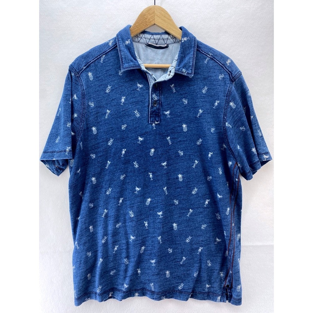 Tommy Bahama Mens Blue Pineapple Cocktail Print Cotton Polo Shirt Large L‎